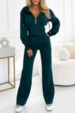 New Fall Winter Hooded Zipper Jacket Tight Fitting Solid Color Two Piece Sets