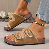 Hasp Platform Slippers Women's Outer Wear with Skirt Boken Flat Beach Slippers