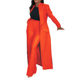 Women Solid Color Polo Collar Long Two Piece Set
