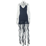 Elegant Women Clothing Sexy Waist Trimming Halter Hip Dress V neck Solid Color Short Dress