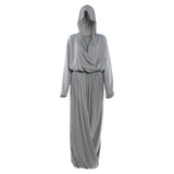 Summer Women Clothing Solid Color Idle Hooded Long Sleeve Top Pleated Loose Maxi Skirt Set
