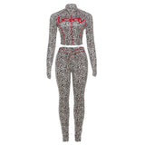 Fall Women Clothing Personalized Printed Stand Collar Top Sexy Leggings Set