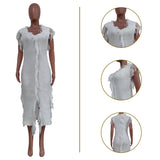 Women Clothing Casual Solid Color Knitted Sleeveless Tassel Dress