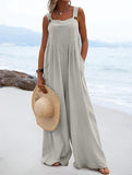 Women Clothing Summer Jumpsuit Ethnic Solid Color Wide Leg Jumpsuit