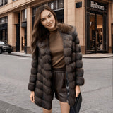Women Artificial Mink Hair Fur Coat Mid Length Hooded Coat Fur Casual Warm Loose Office