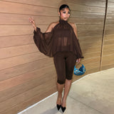 Women Clothing Autumn Winter Solid Color round Neck off the Shoulder Long Sleeve Top Tube Top Cropped Trousers Three Piece Set