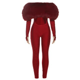 Autumn Winter Women off Shoulder Furry Stitching Sexy Cropped Long Sleeve Jumpsuit Women