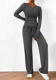 Autumn Casual Suit Asymmetric Long Sleeve T Shirt Wide Leg Pants Casual Wear Sportswear
