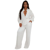 Women Elastic Crumpled Lace up Multi Pocket Swing Pants Wide Leg Pants Two Piece Sets