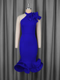 Elegant Half Turtleneck Ruffled Dress off Shoulder Ruffled Hem Cocktail Evening Dress