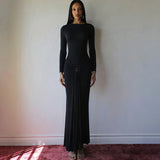 Summer Women Clothes Elegant Decorative Buckle Solid Color Long Sleeve Narrow Tight Strap Dress
