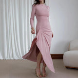 Autumn Winter Long Sleeve Slim Fit Dress Casual Lace Up Stretch Dress