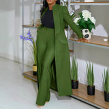 Women Solid Color Polo Collar Long Two Piece Set