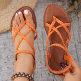 Flip Flops Knitted Belt Flat Sandals Women Summer Elastic Band Beach Slippers