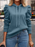 Autumn Winter Polo Collar Hooded Solid Color Long Sleeve Casual Women Top Sweatshirt