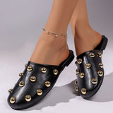 Summer Metal Rivet Half Support Flat Slippers Women Lazybones Outdoor Toe Cap Mules Shoes