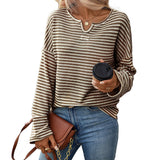 Women Clothing Season Autumn Striped Waffle Knitted Top T shirt Women