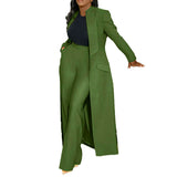 Women Solid Color Polo Collar Long Two Piece Set