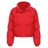 Autumn Winter Women Clothing Short Cotton Jacket Women Long Sleeve High Collar Warm Coat Loose Casual Cotton-Padded Clothes
