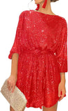 Summer Sequined Round Neck Long Sleeve Casual Loose Beaded Dress