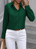 Spring Summer Casual Single Breasted Solid Color Color Matching Long Sleeve Collared Shirt Women Top