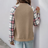 Casual Retro Cardigan Zipper Plaid Stitching Diamond Patterns Fabric Sweatshirts