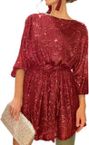 Summer Sequined Round Neck Long Sleeve Casual Loose Beaded Dress