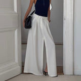 Office French High Waist Ruched Skirt Women Elegant High Sense Slit A line Skirt