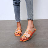Flat Bottom Square Toe Slippers Women Color Matching Flat Heel Beach Slippers Slipper