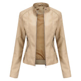 Women Jacket Women Slim Jacket Thin Spring Autumn Coat Women Motorcycle Clothing Stand Collar Faux Leather