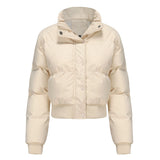 Autumn Winter Women Clothing Short Cotton Jacket Women Long Sleeved High Collar Warm Coat Loose Casual Cotton Padded Clothes Bread Coat