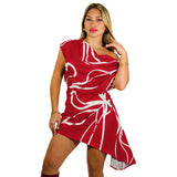 Women Wear Stripe Printed Short Dress Sloping Shoulder Dress