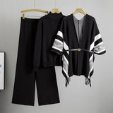 Spring Women Graceful Fashionable Knitted Shawl Cardigan Turtleneck Sweater Wide Leg Pants Three Piece Set