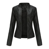 Women Jacket Women Slim Jacket Thin Spring Autumn Coat Women Motorcycle Clothing Stand Collar Faux Leather