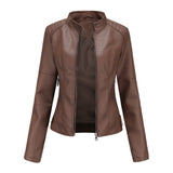 Women Jacket Women Slim Jacket Thin Spring Autumn Coat Women Motorcycle Clothing Stand Collar Faux Leather