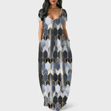 Women round Neck Pocket Short Sleeve Printed Dress