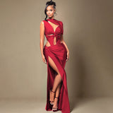 Women Clothing Summer Solid Color Saint Trope Single Sleeve Sexy Lace up Slim Fit Maxi Dress
