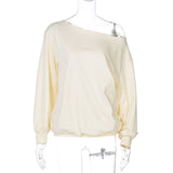 Women lothing Autumn Casual Loose Fitting Cropped Long Sleeve Solid Color Top