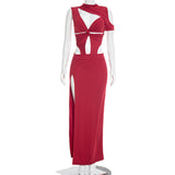 Women Clothing Summer Solid Color Saint Trope Single Sleeve Sexy Lace up Slim Fit Maxi Dress