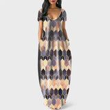 Women round Neck Pocket Short Sleeve Printed Dress