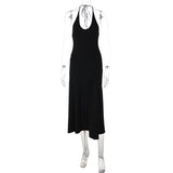 Women Clothing Summer Sexy Low Cut U Collar Halter Lace up Backless Dress