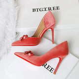Sexy Red Bottom Stilettos Bow Side Empty High Heels Pointed Toe Cocktail Pumps Women