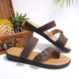 Metal Buckle Rhinestone Toe Ring Slippers Women Outer Wear Flat All Match Casual Beach Sandals