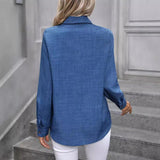Spring Summer Casual Single Breasted Solid Color Color Matching Long Sleeve Collared Shirt Women Top