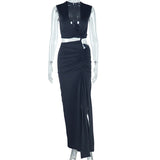 Women Clothing Solid Color Dress Oblique V neck off Shoulder Sleeveless Irregular Asymmetric Slit