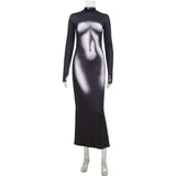 Popular Women Clothing Slim Fitting Cool 3D Printed Long Sleeve Dress