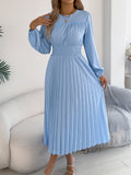 Women Clothing Spring Summer Elegant Wooden Ear Long Sleeved Waist Pleated Dress