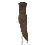 Summer Personality Slim Fit Pleated Sheath Side Slit Sleeveless Dress Women