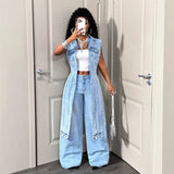 Outdoor Casual Women Denim One Piece Coat