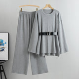 Suit Women Spring Autumn Women Clothing Socialite Elegant Knitwear Slimming Sweater Wide Leg Pants Two Piece Set
